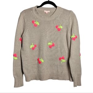 LISA TODD Cherry Pick Beige Sweater with Cherry Embroidery Size Large